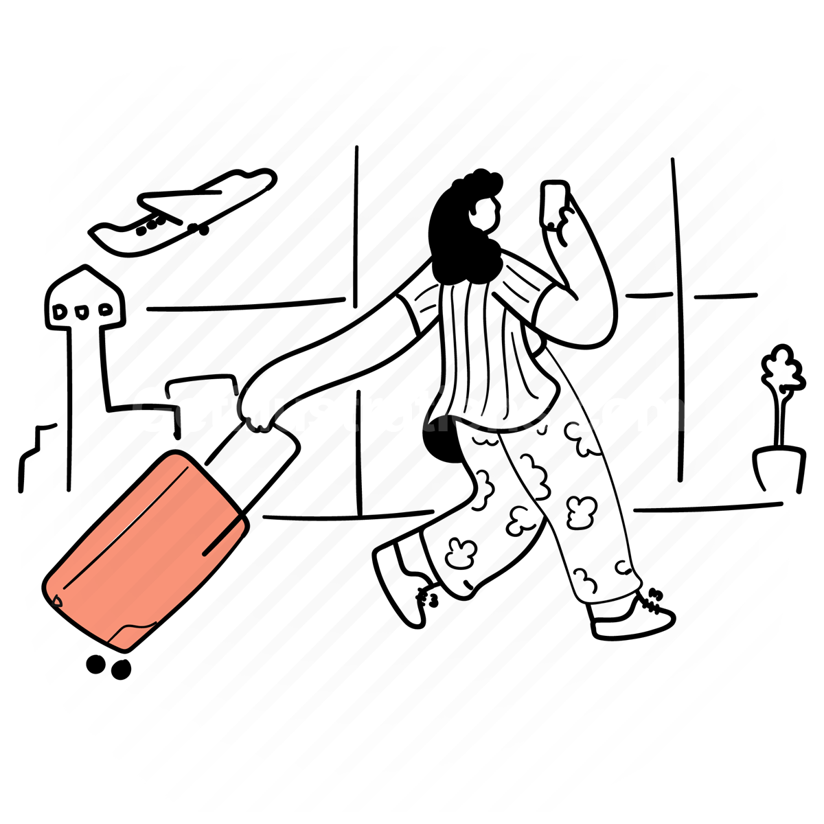 suitcase, luggage, baggage, airplane, airport, travelling, woman, smartphone, mobile